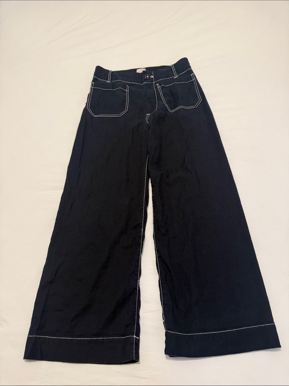 Maeve Anthropologie Black Wide Leg Pants with Contrast Stitching, Size 27